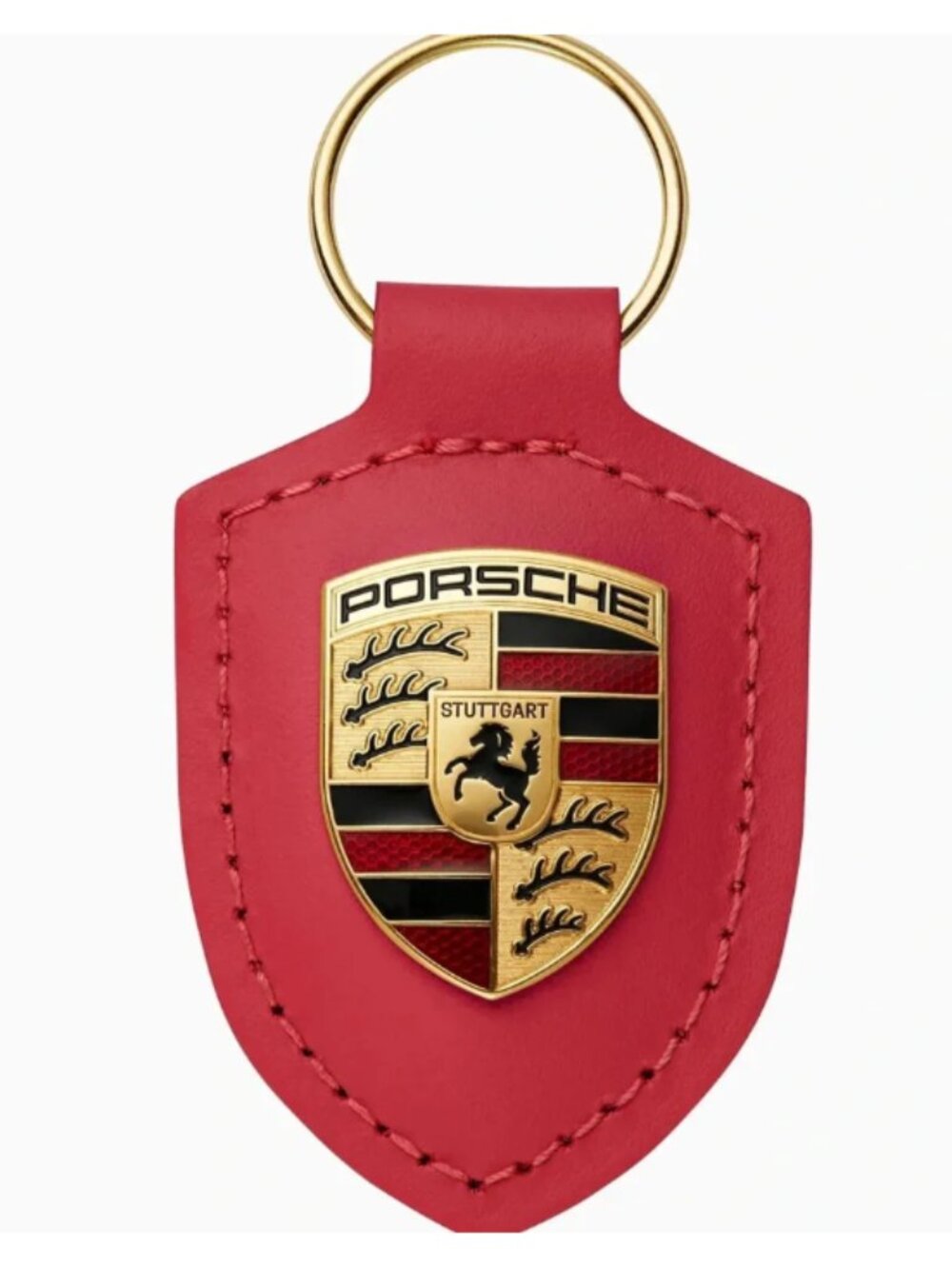 Porsche Gold Leather Keychain Metal Logo Keyring Key Holder - Picture 2 of 3